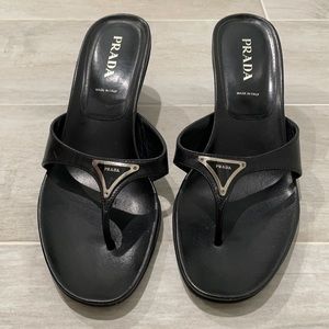 Black Prada Sandals with a Low Heel